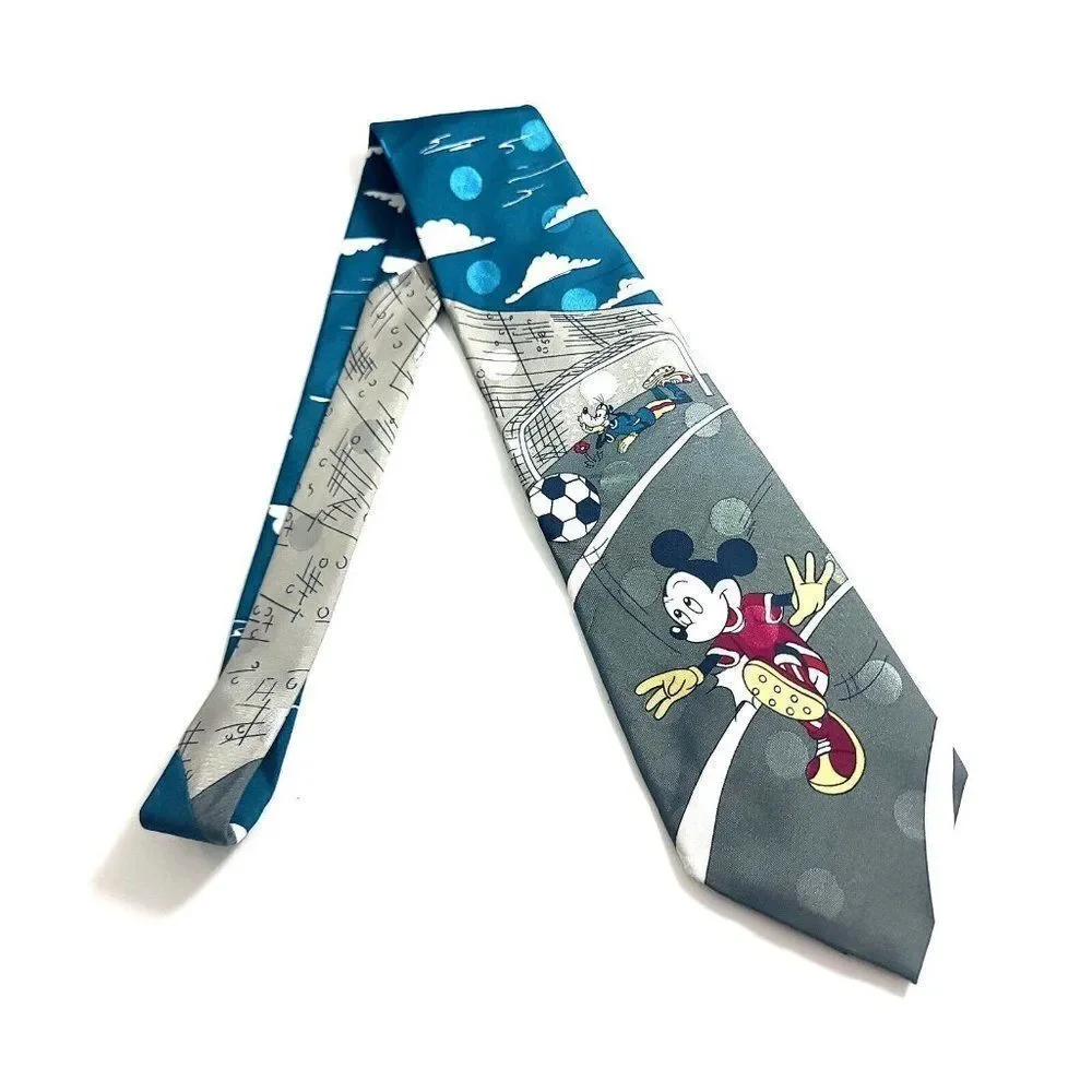 Disney Mickey Unlimited Soccer Green Jacquard Print Polyester Short‎ Wide Tie